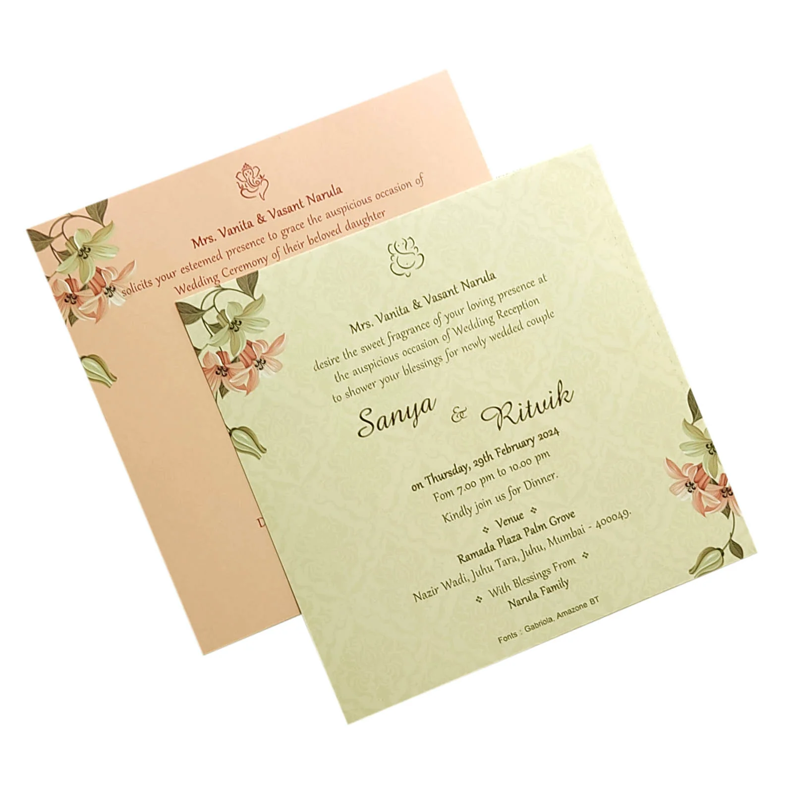 Cream Floral Wedding Card-KRC29630 - Image 5