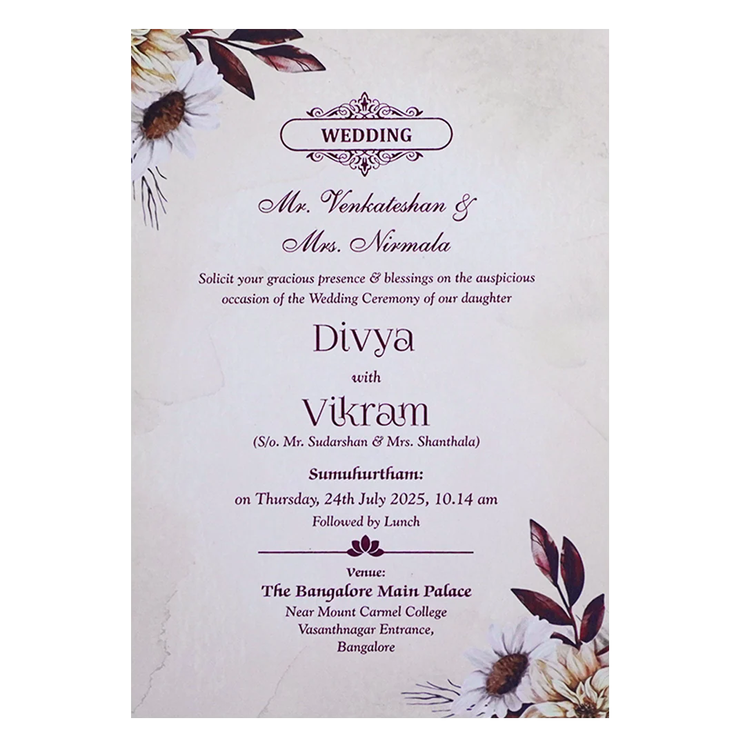 Cream Floral Wedding Card-KNKS553C - Image 2