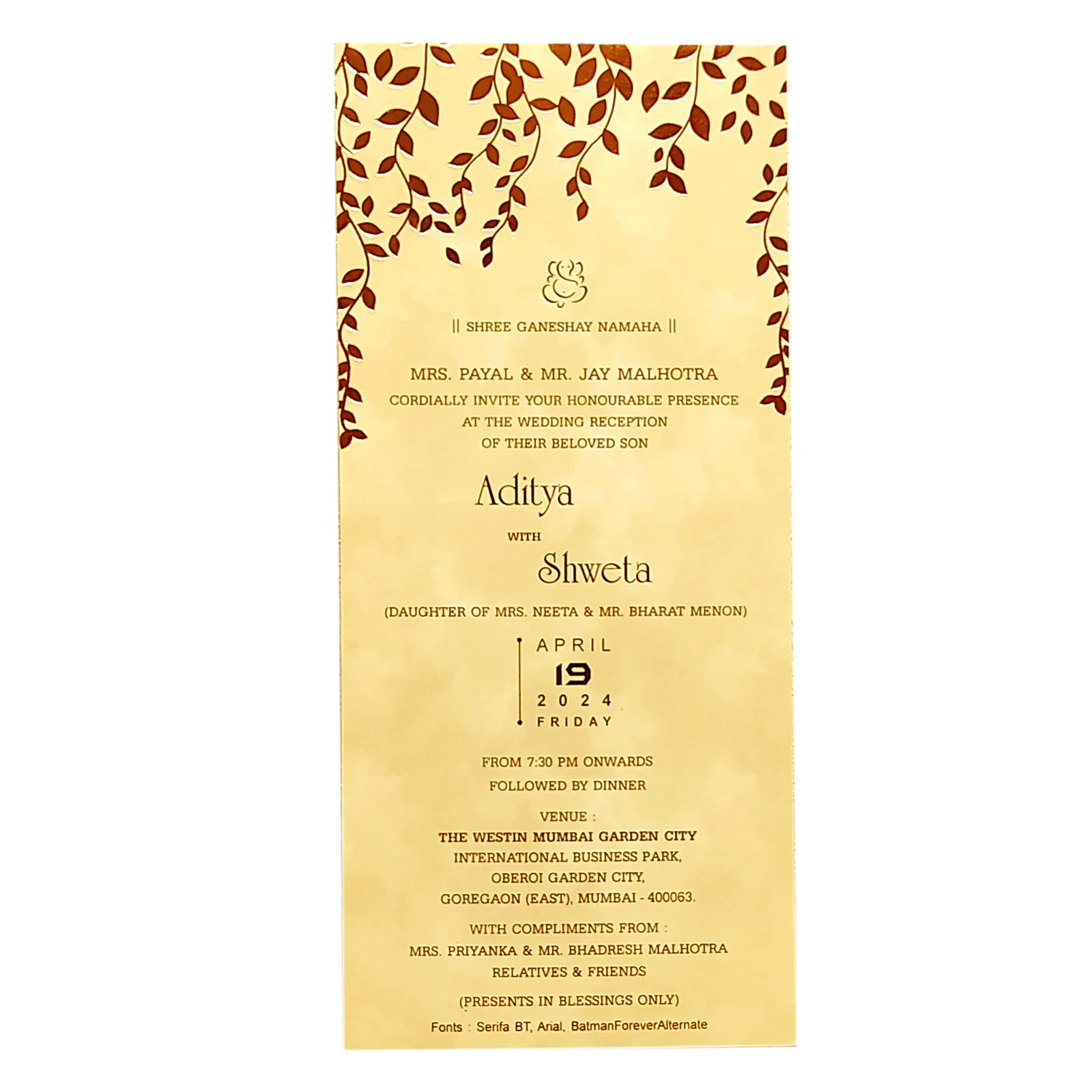 Cream Foil Single Sheet Invitation Card-KRCS5120 - Image 2