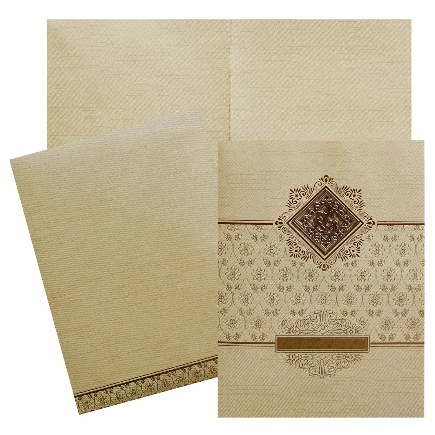 Cream Ganesha Nameplate Wedding Card-KNRM8706C