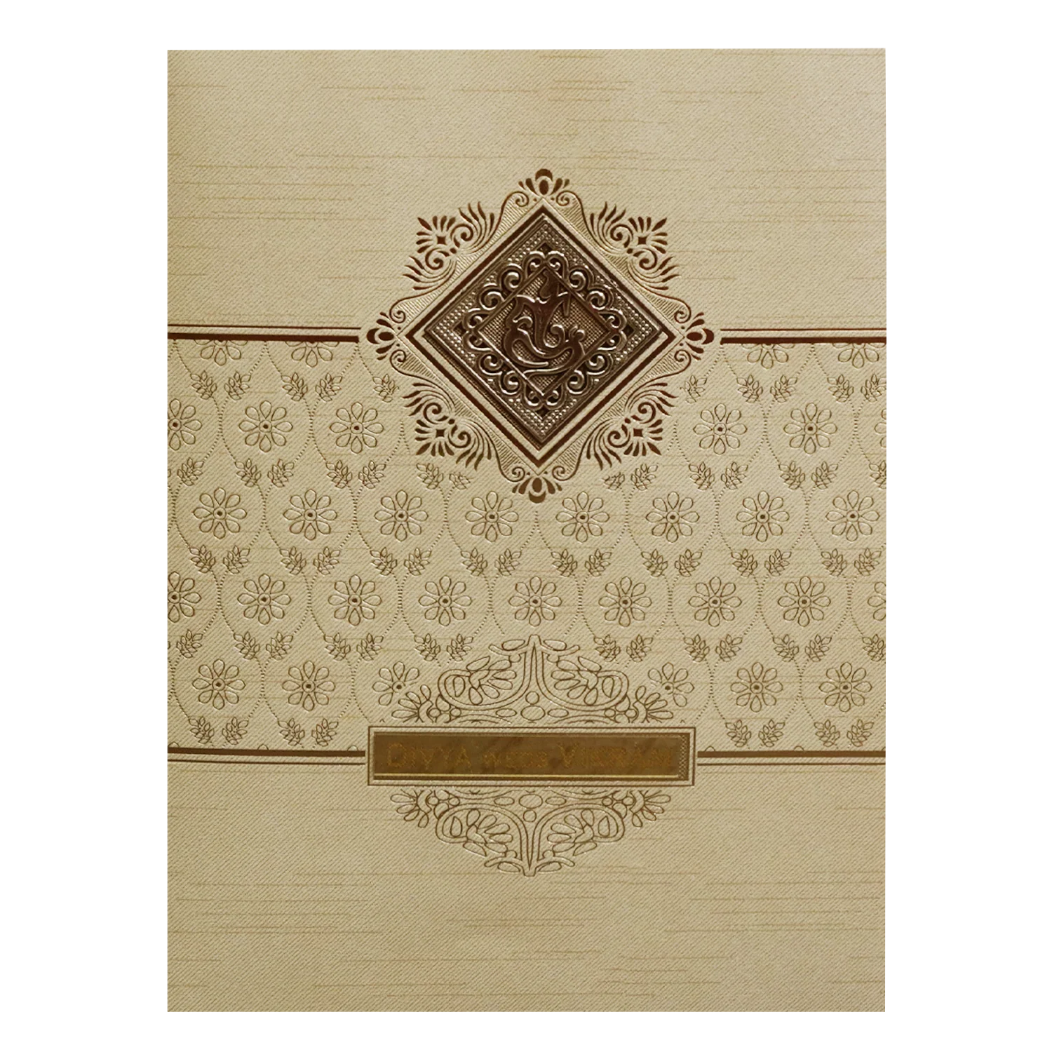 Cream Ganesha Nameplate Wedding Card-KNRM8706C - Image 3