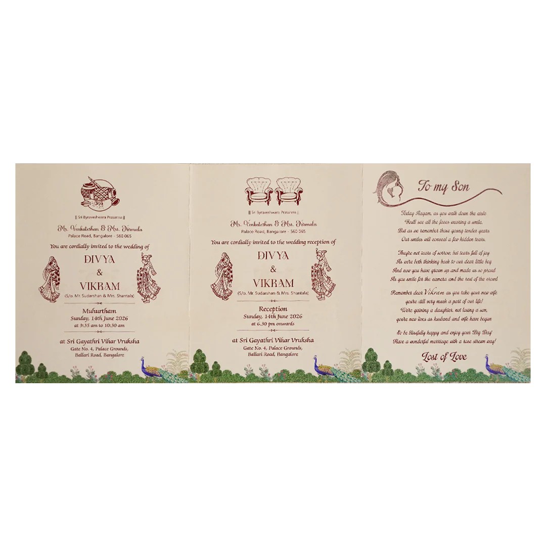 Cream Laser-Cut Bag Style Wedding Card - KNKQ8307 - Image 5
