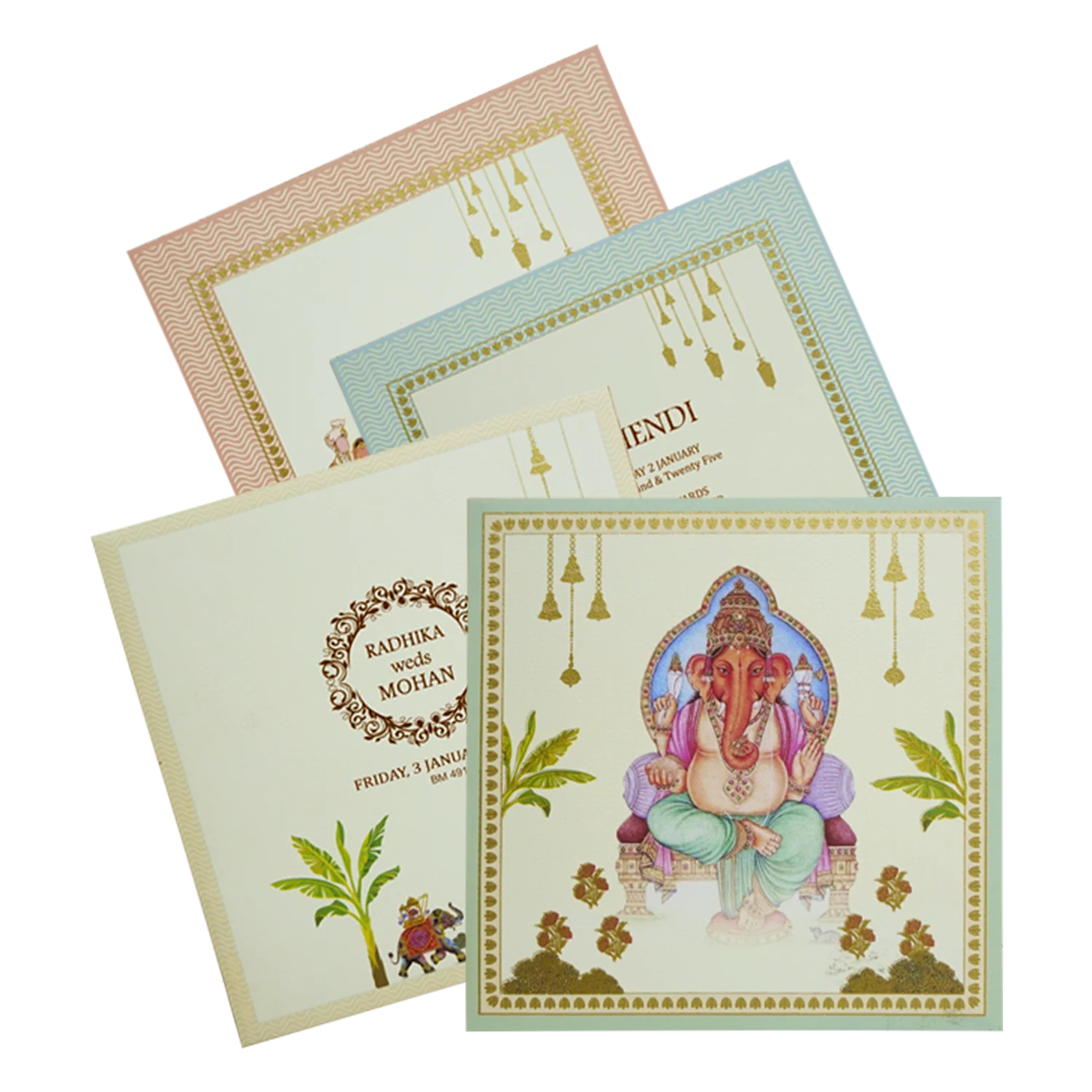 Cream Ganesha Wedding Card Design-KBM04910