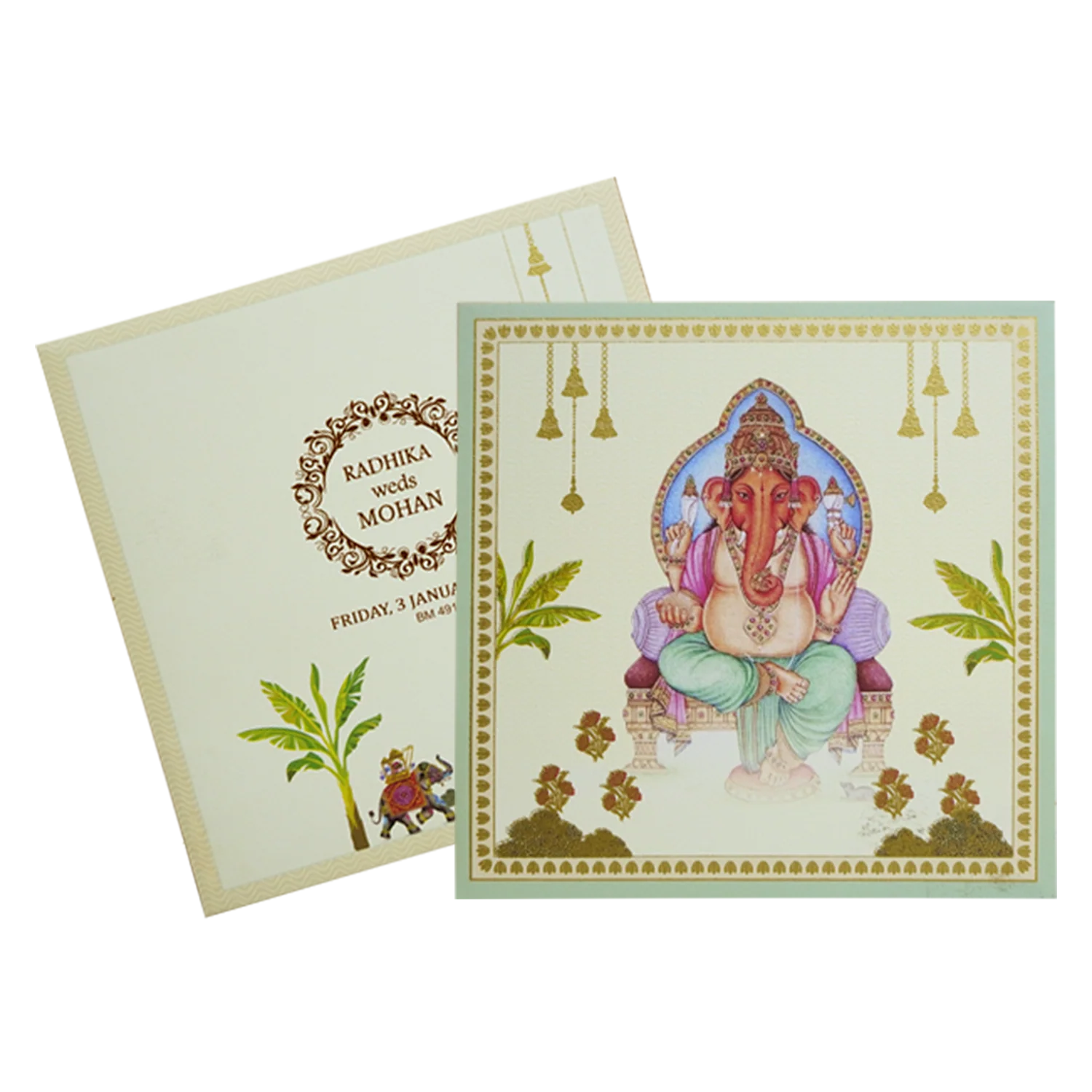 Cream Ganesha Wedding Card Design-KBM04910 - Image 2
