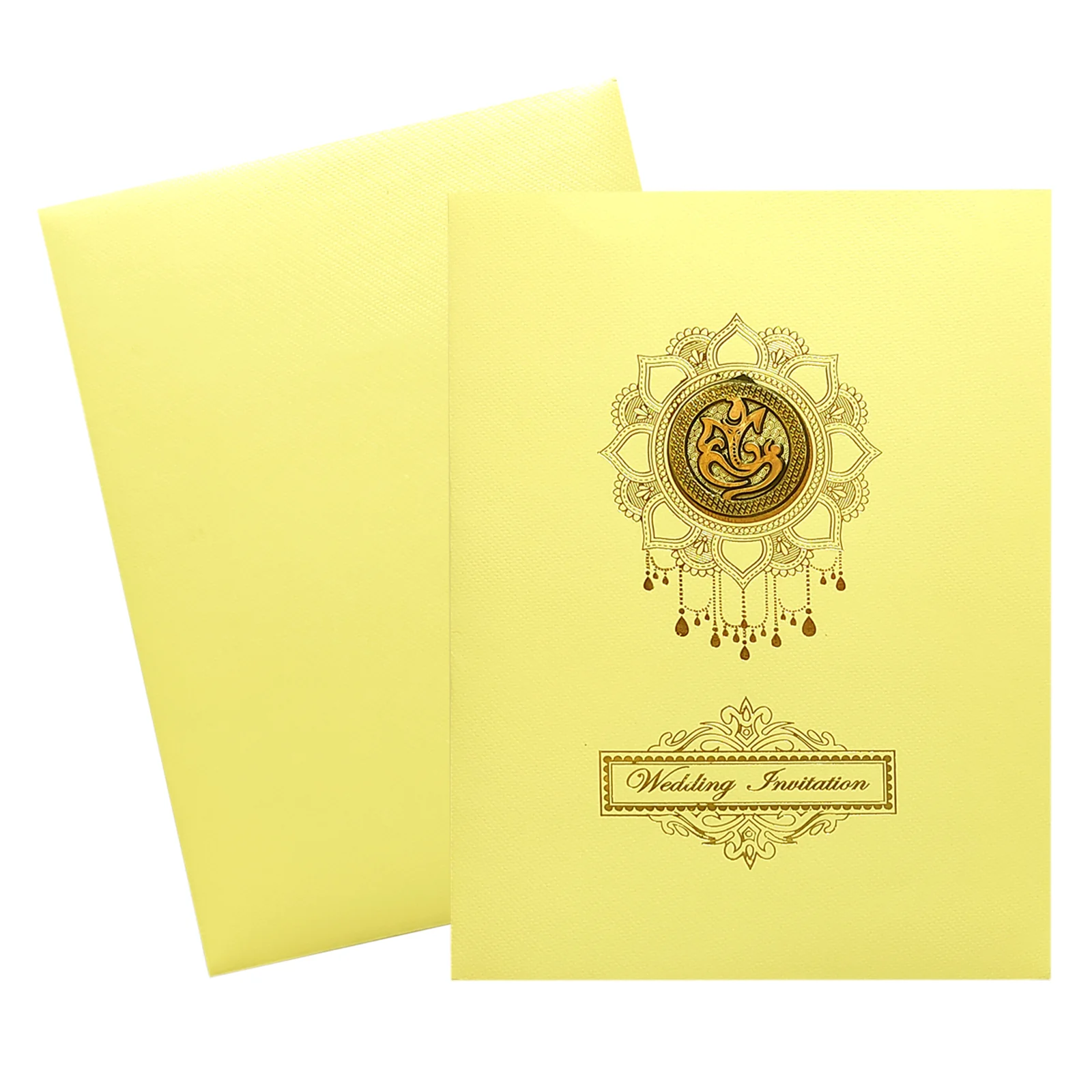 Cream Ganesha Wedding Card-KNK8703W - Image 2