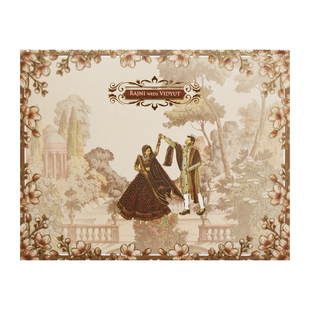 Cream Garden Couple Floral Padded Wedding Card - KVN07290 - Image 3