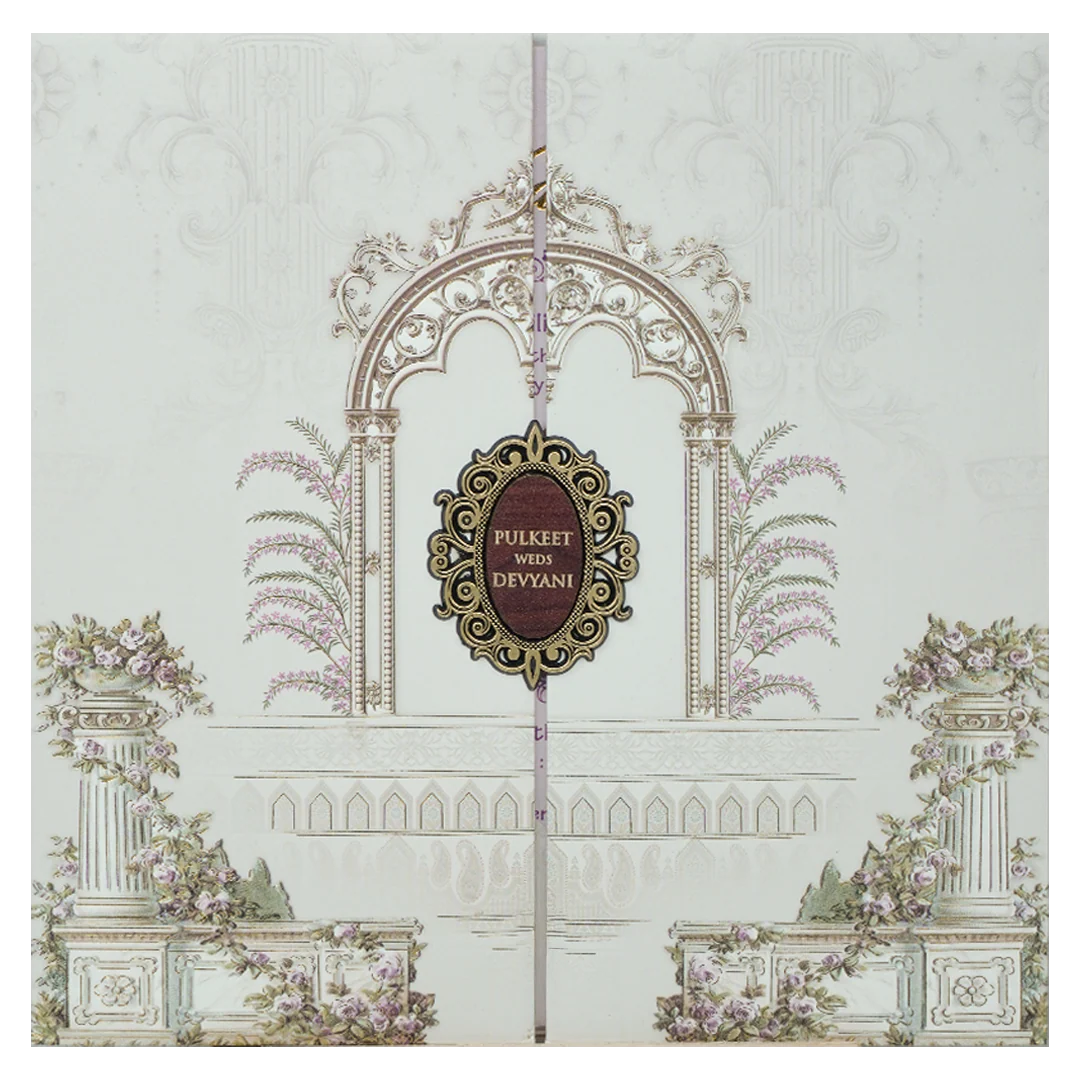 Cream Gatefold Floral Padded Wedding Card-KJTS1819 - Image 3