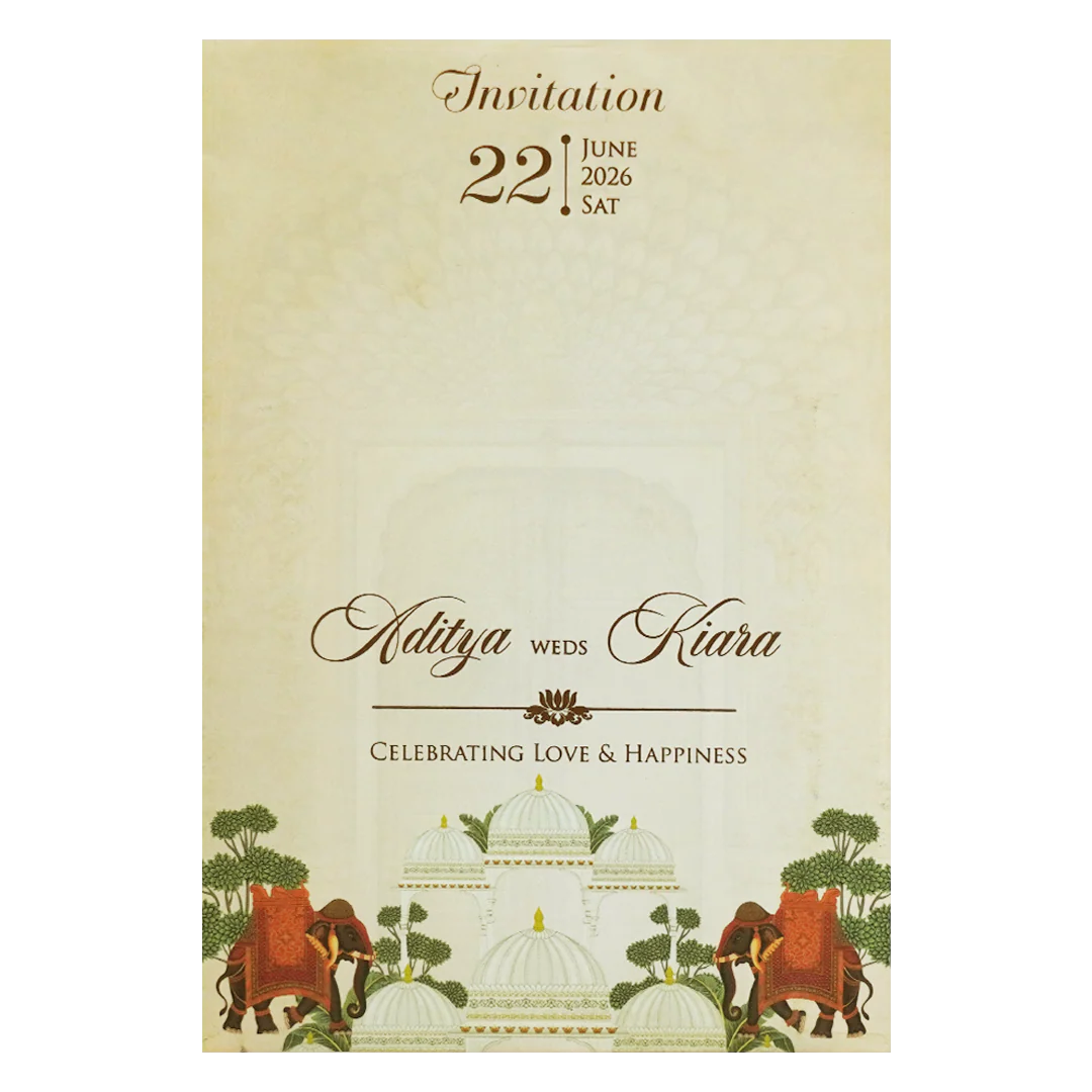 Cream Gold Dome Theme Elephant Wedding Card - KFR16120 - Image 4