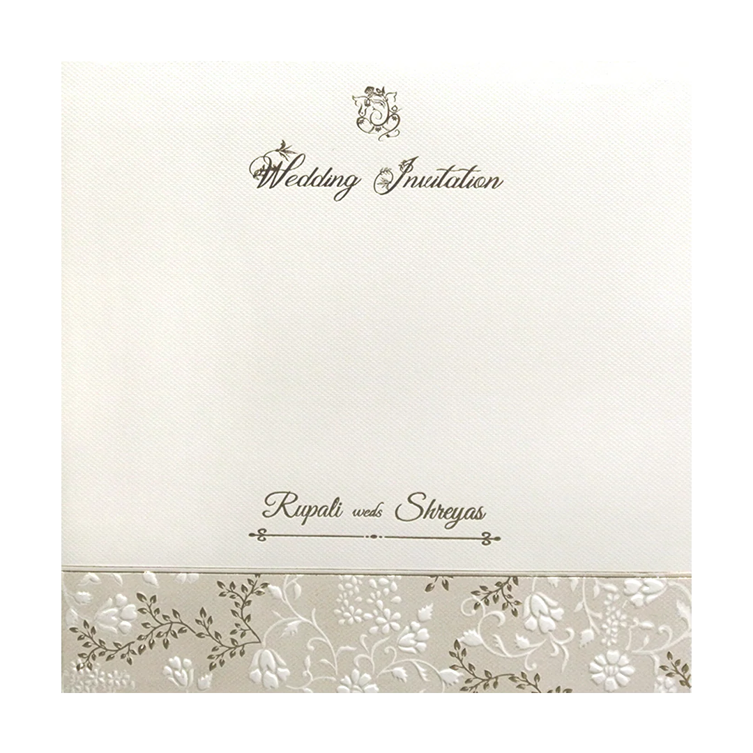 Cream Gold Floral Embossed Padded Wedding Card - KMMWD1123 - Image 4