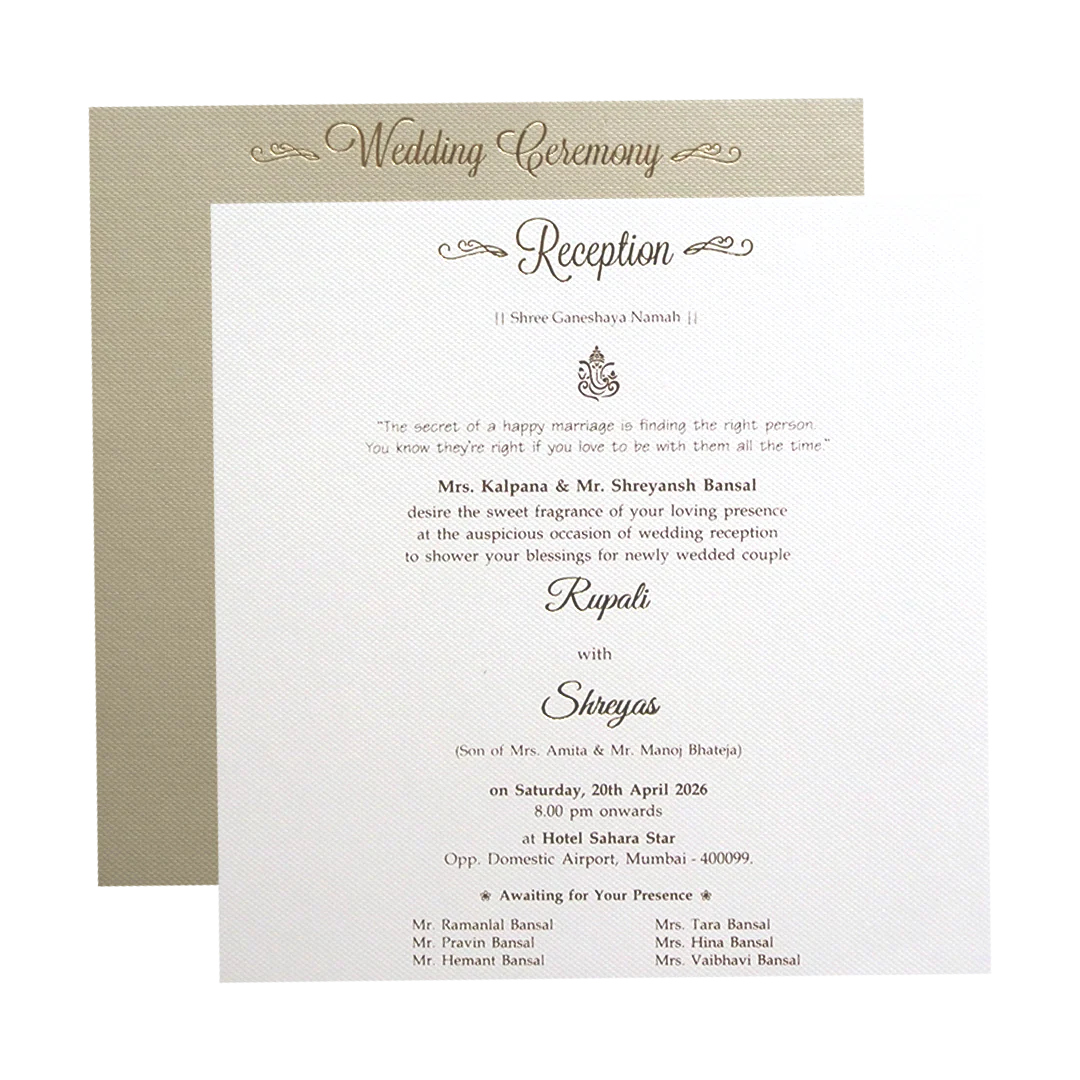 Cream Gold Floral Embossed Padded Wedding Card - KMMWD1123 - Image 5