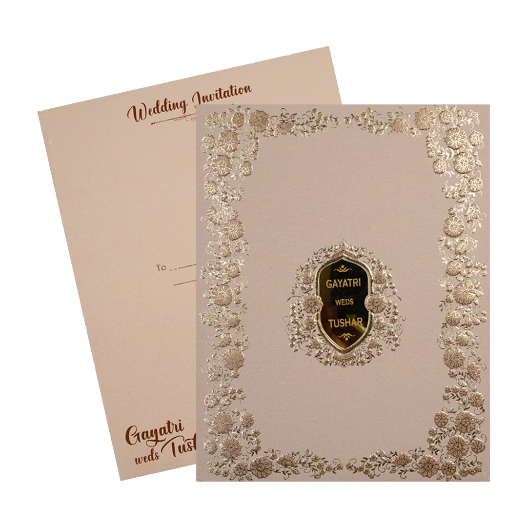 Cream Gold Floral Embossed Wedding Card-KSI64040 - Image 2