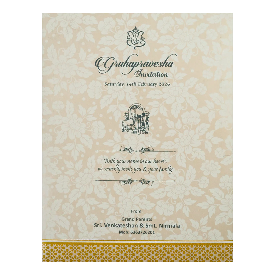 Cream Gold Floral Ganesha Wedding Card-KNK7060W - Image 4