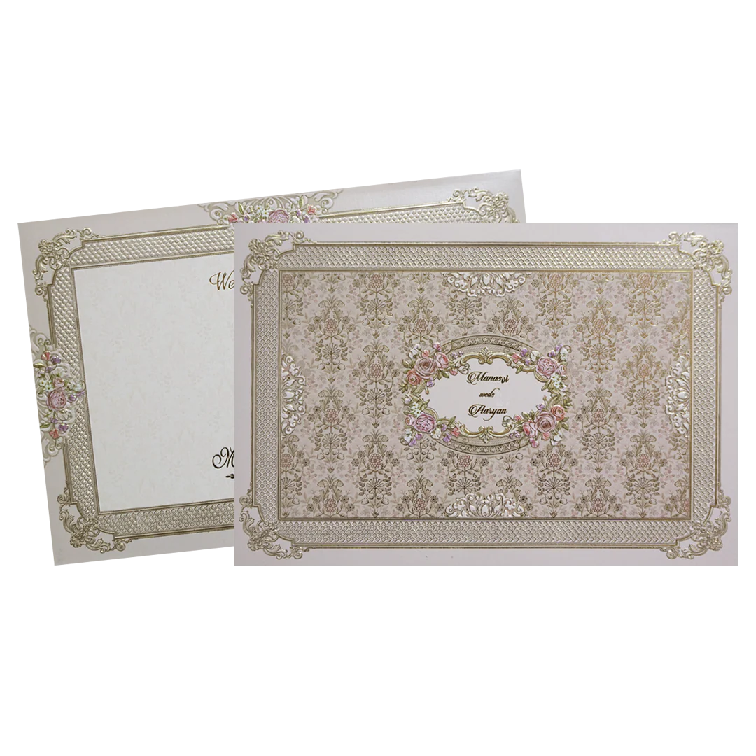 Cream Gold Floral Padded Wedding Card- KMMWD1144 - Image 2