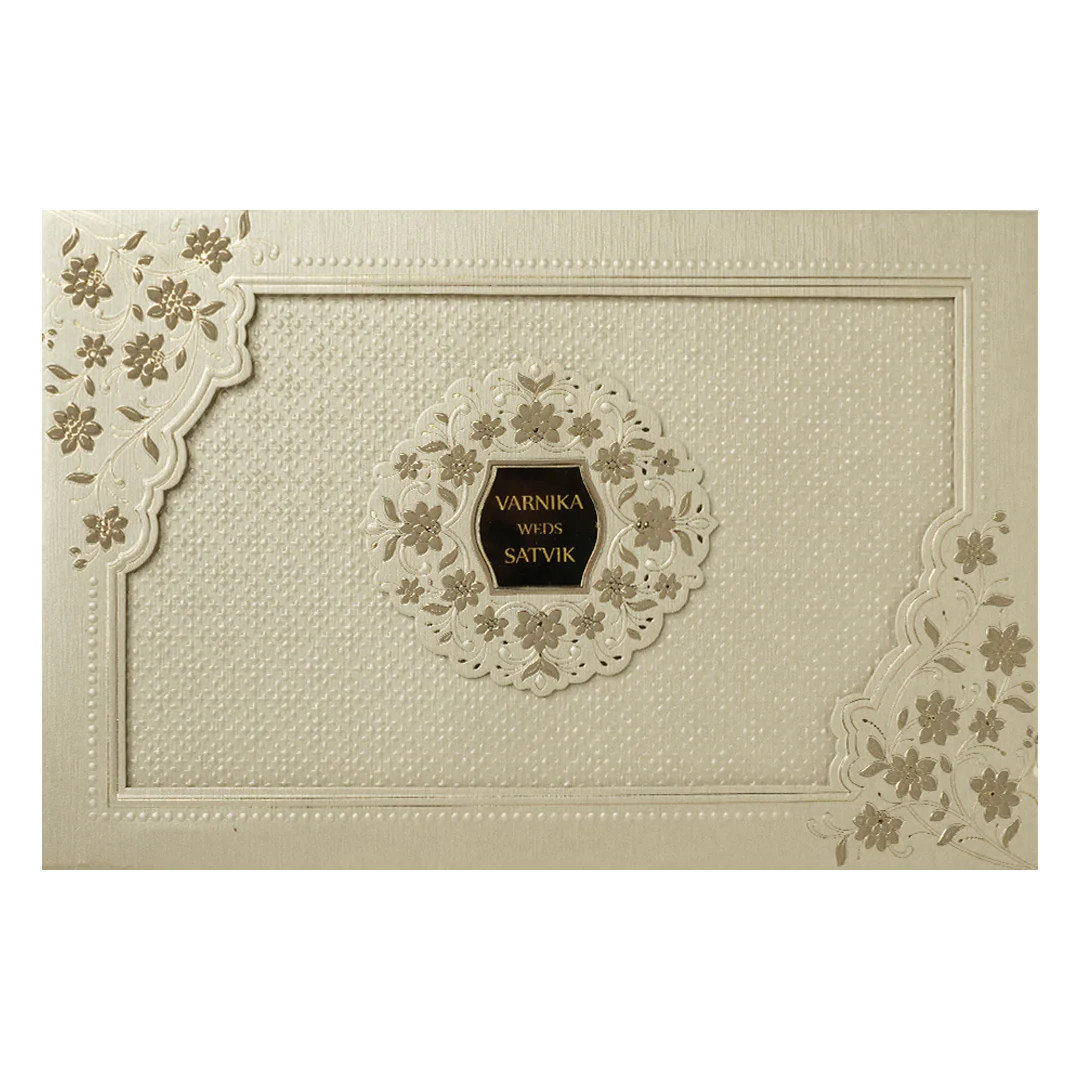 Cream Gold Floral Padded Wedding Card-KSSC2160 - Image 3