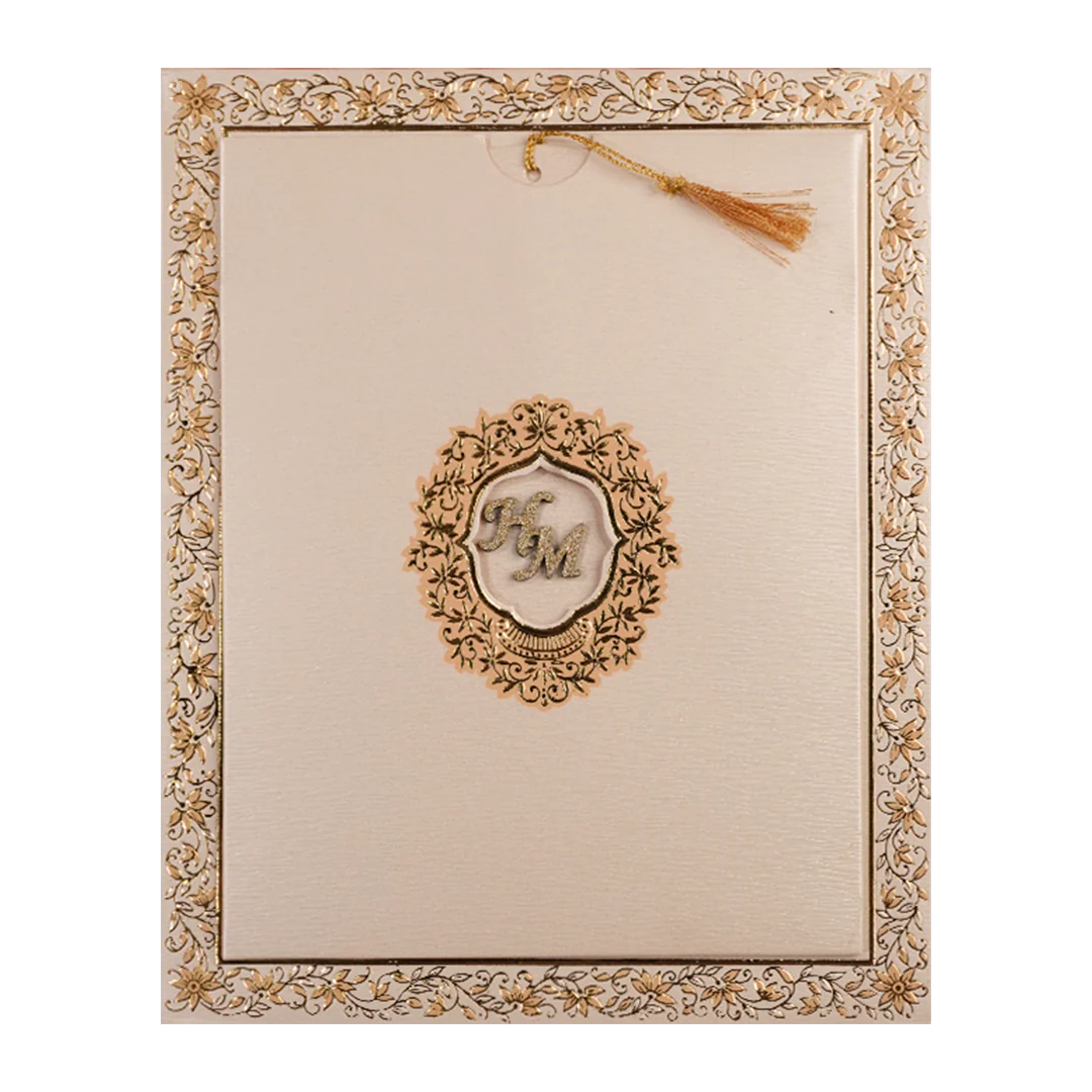 Cream Gold Floral Padded Wedding Card-KSI64210 - Image 3