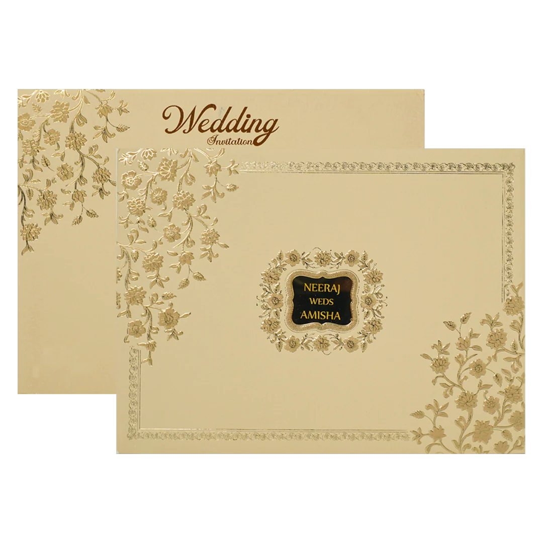Cream Gold Floral Padded Wedding Card-KSSC1100 - Image 2