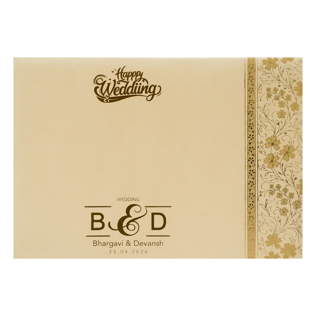 Cream Gold Floral Rectangular Padded Wedding Card-KSSC2390 - Image 4