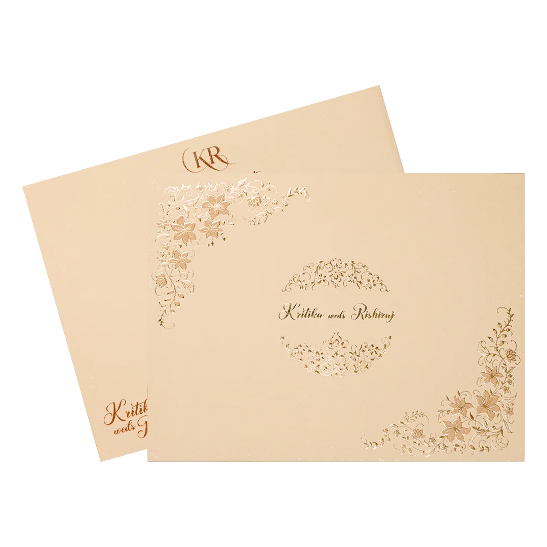 Cream Gold Floral Padded Wedding Card-KSI64540 - Image 2