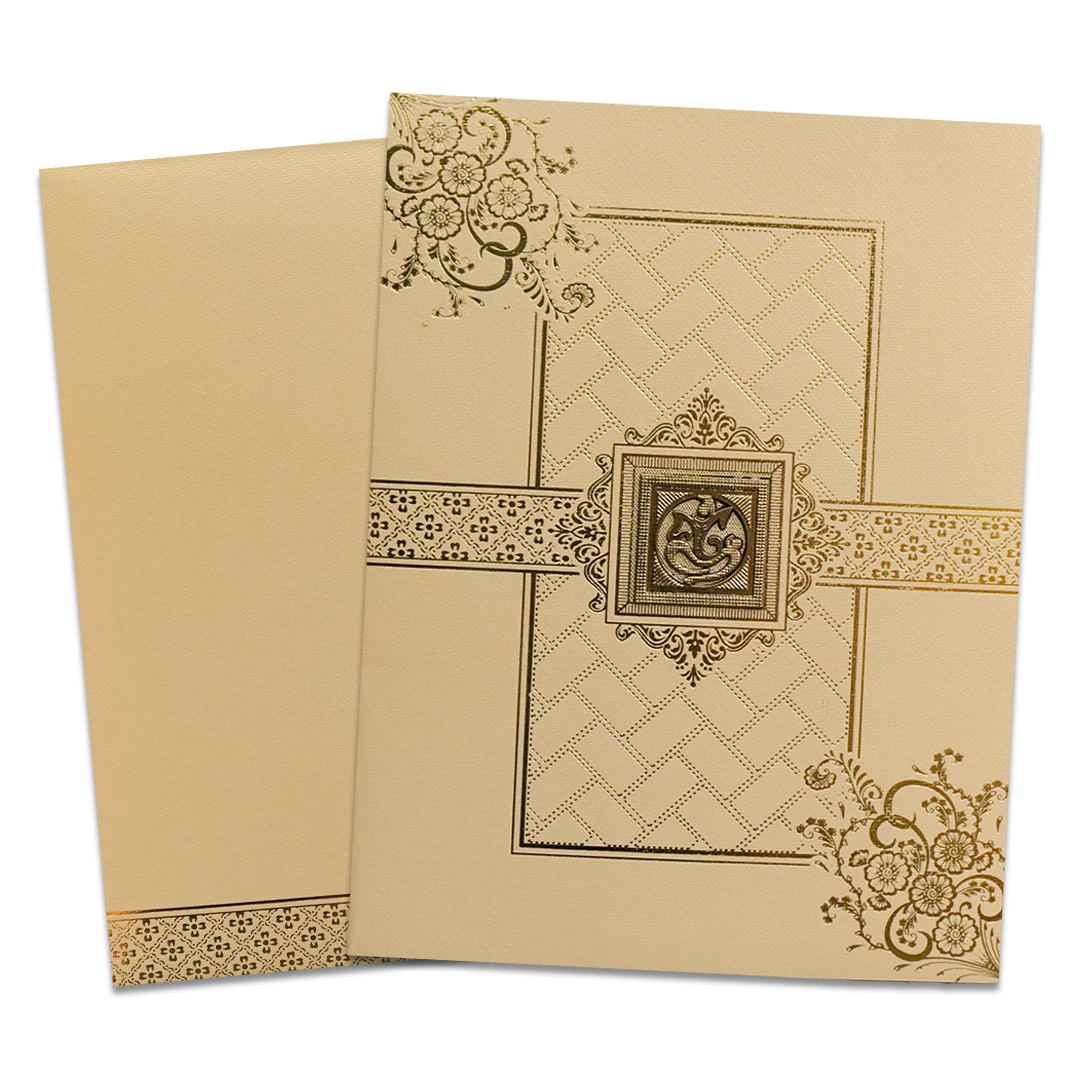 Cream Gold Ganesha Floral Wedding Card-KNKT5034 - Image 2