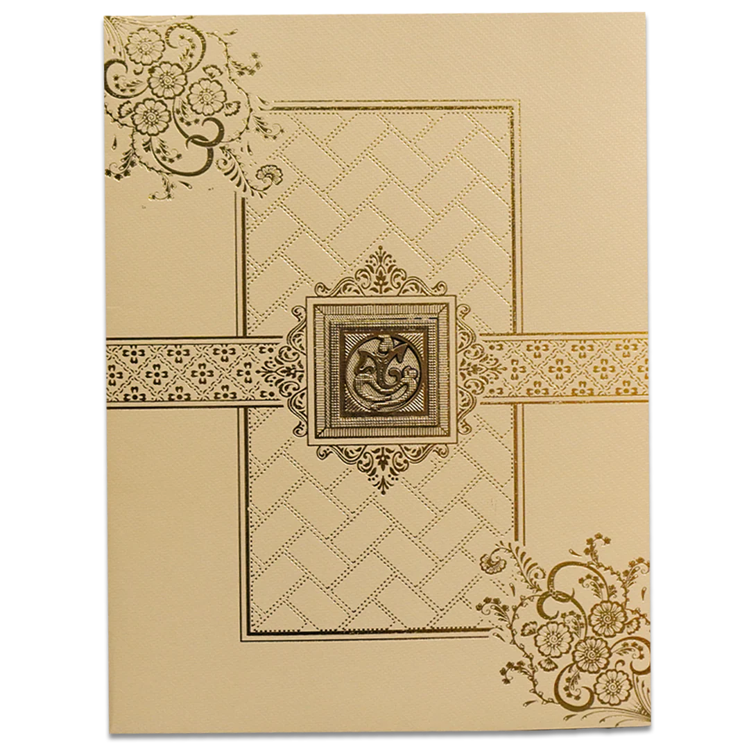 Cream Gold Ganesha Floral Wedding Card-KNKT5034 - Image 3