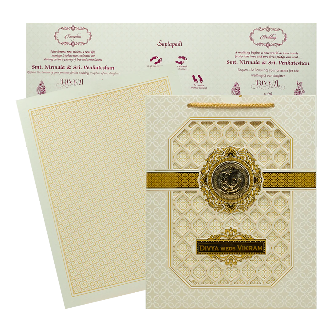 Cream Laser-Cut Floral Wedding Card - KNQS8308