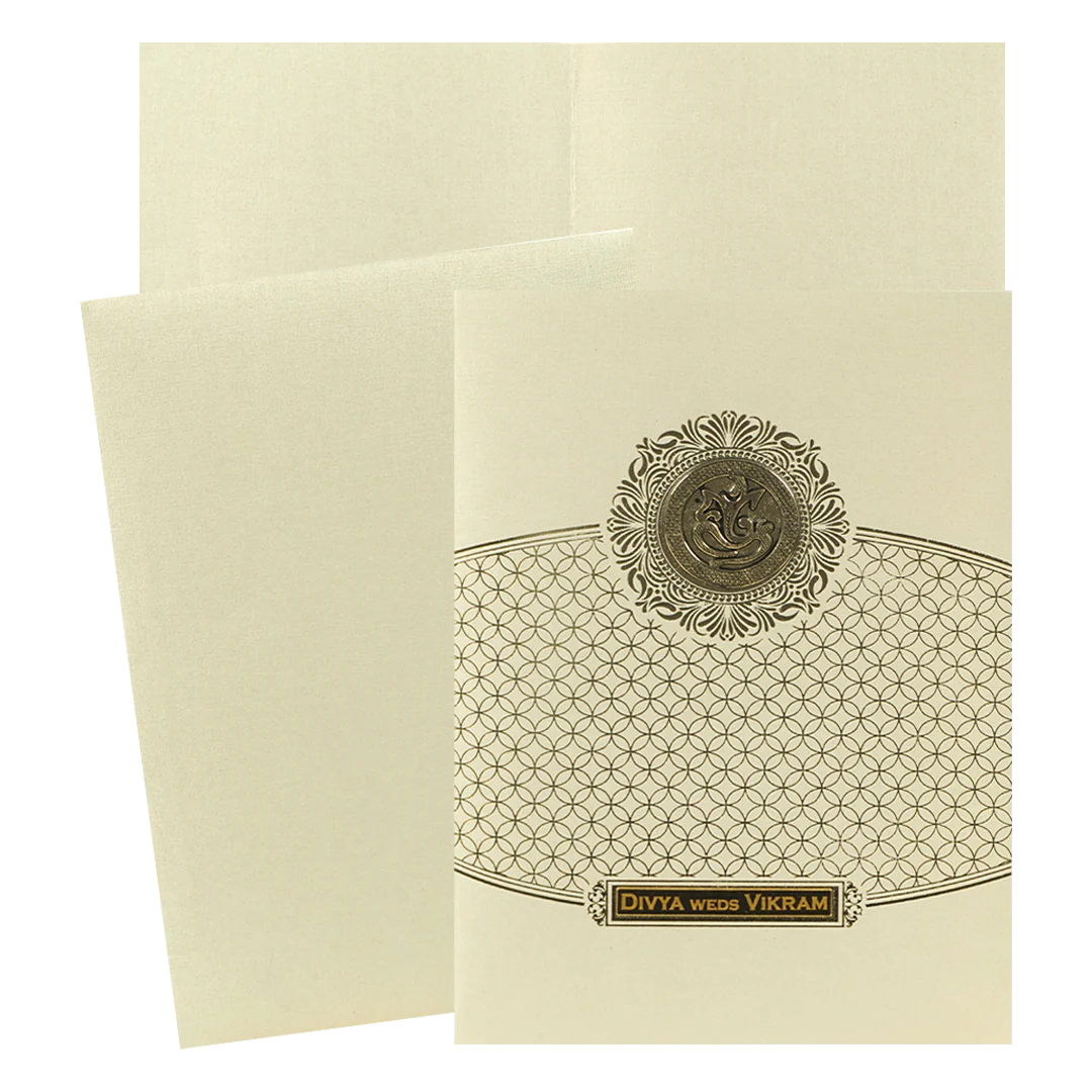 Cream Gold Foiled Simple Wedding Card-KNCM044C