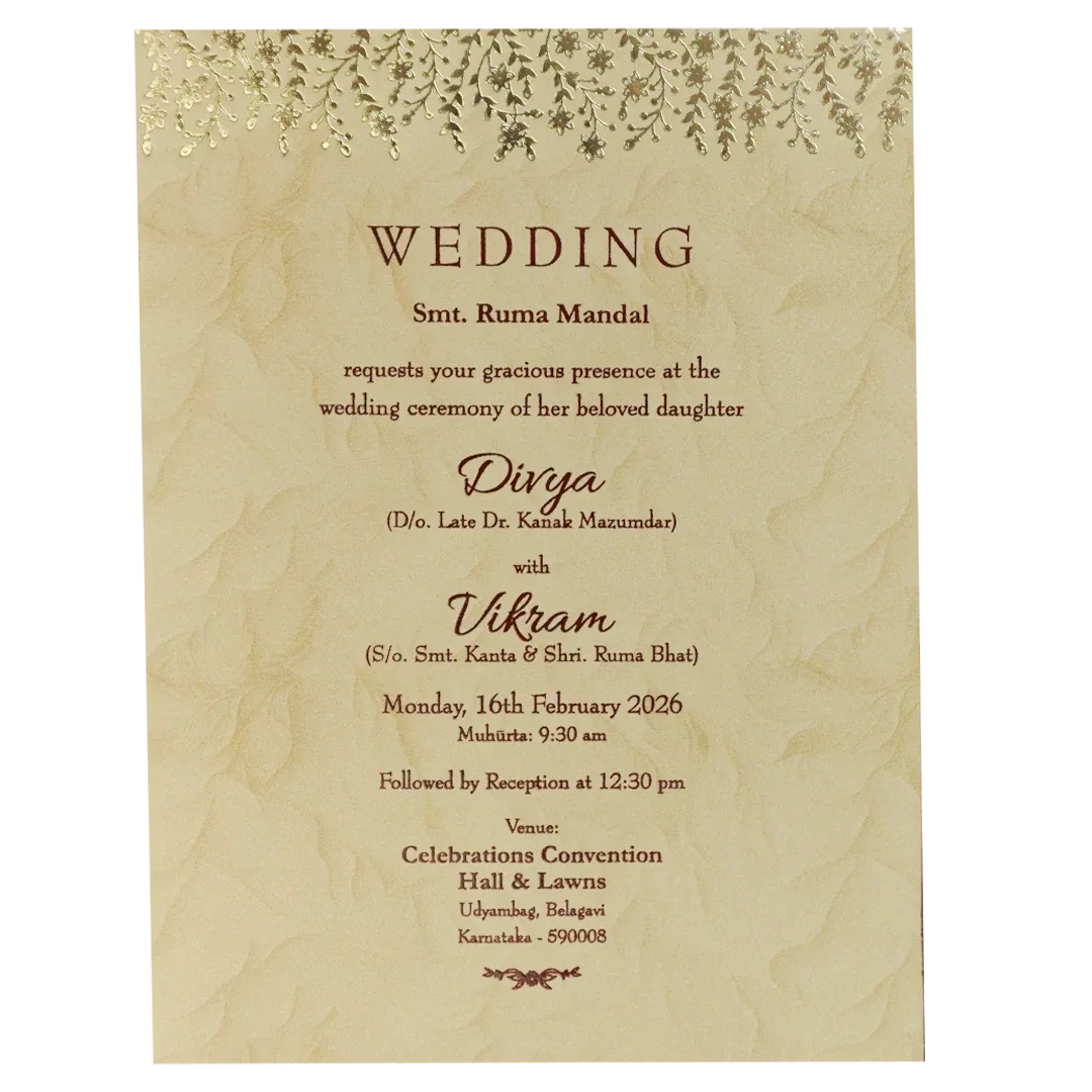 Cream Gold Single Sheet Wedding Card-KNPD1481 - Image 2