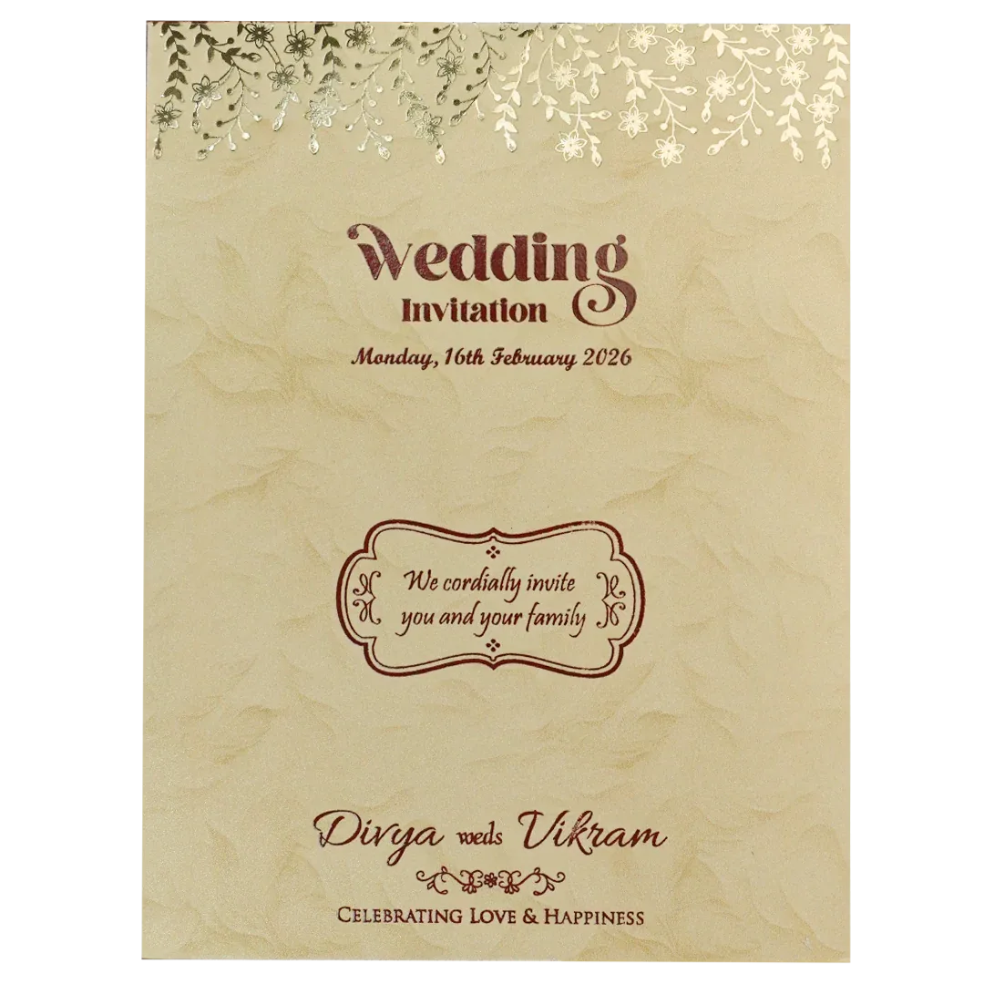 Cream Gold Single Sheet Wedding Card-KNPD1481 - Image 3