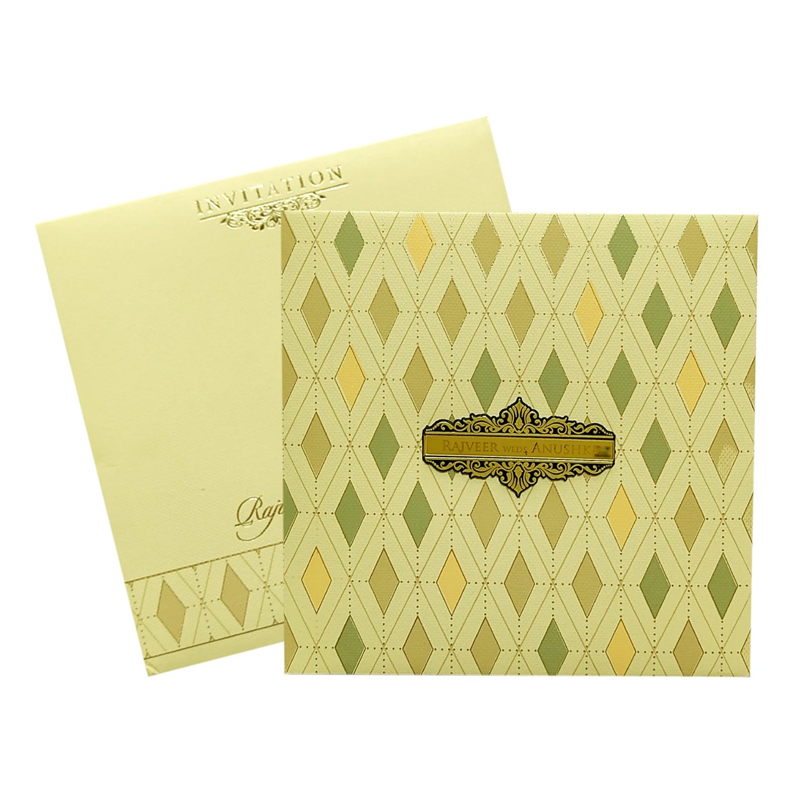 Cream Green Padded Invitation Card-KRC29180 - Image 2