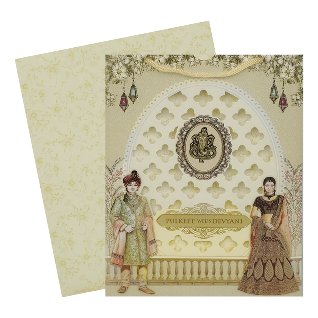 Cream Laser-Cut Bride and Groom Wedding Card-KJTS1840 - Image 2