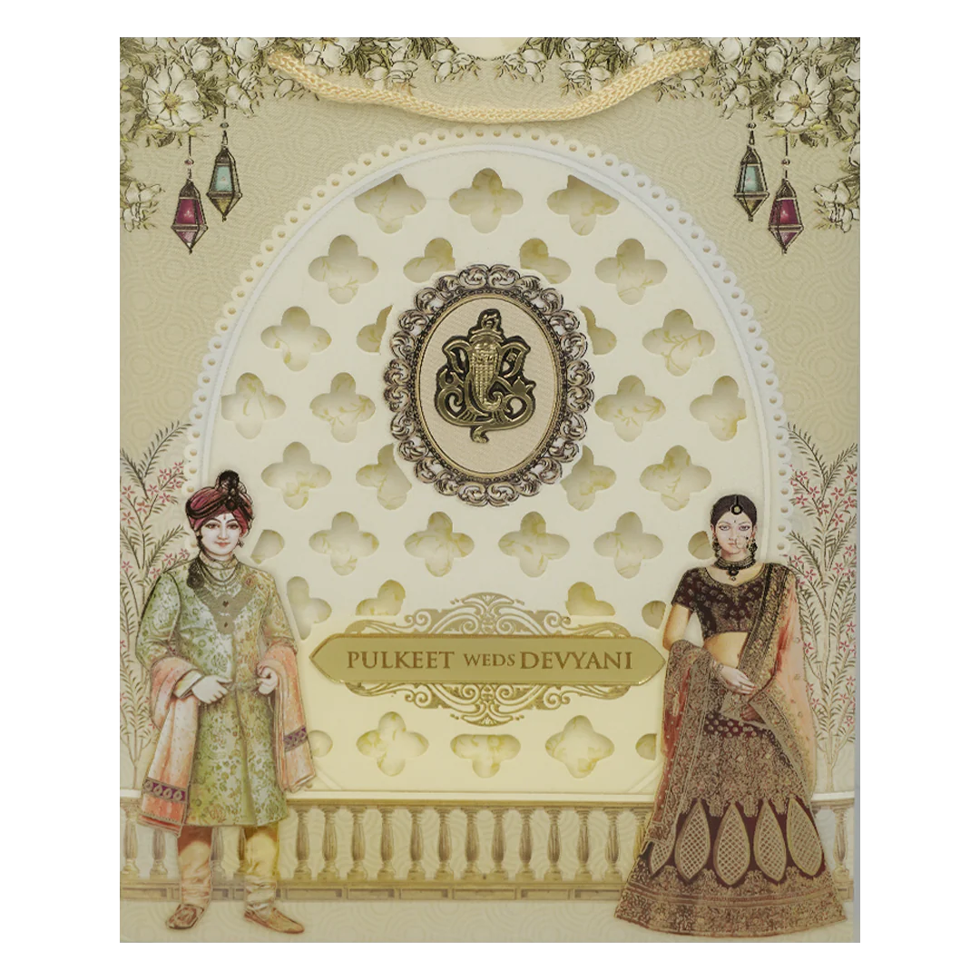 Cream Laser-Cut Bride and Groom Wedding Card-KJTS1840 - Image 3