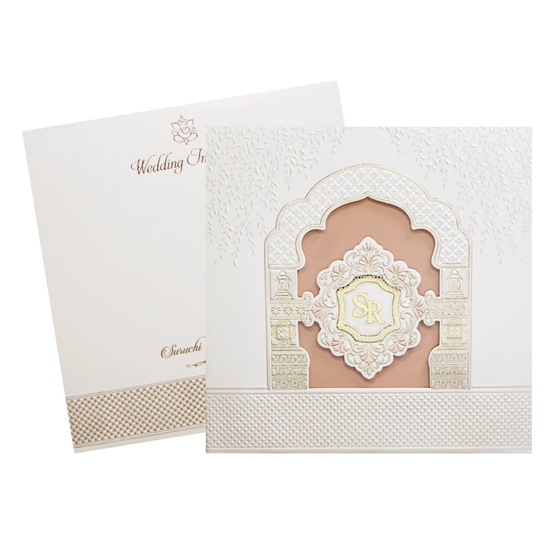 Cream Laser Cut Padded Heritage Couple Wedding Card-KMMWD1125 - Image 2