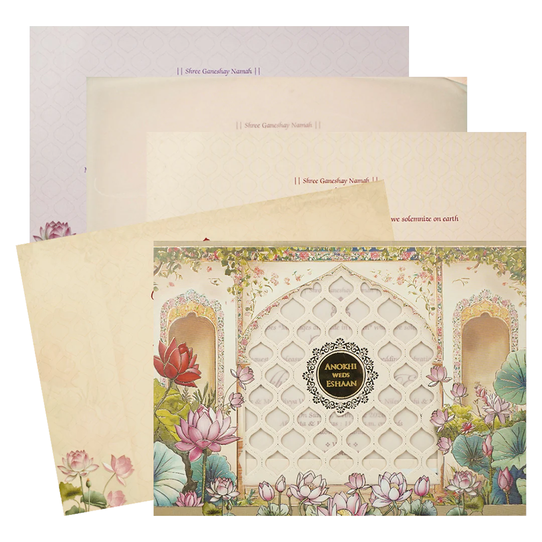 Cream Laser Cut Wedding Card-KJTS3681