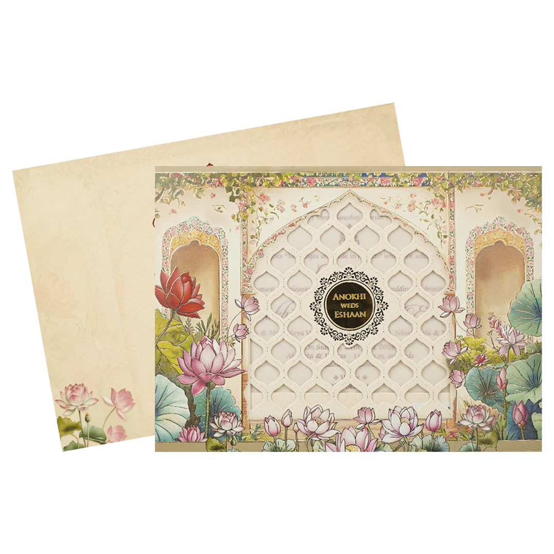 Cream Laser Cut Wedding Card-KJTS3681 - Image 2