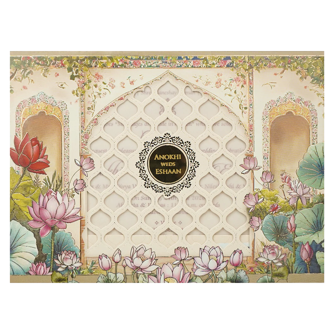 Cream Laser Cut Wedding Card-KJTS3681 - Image 3