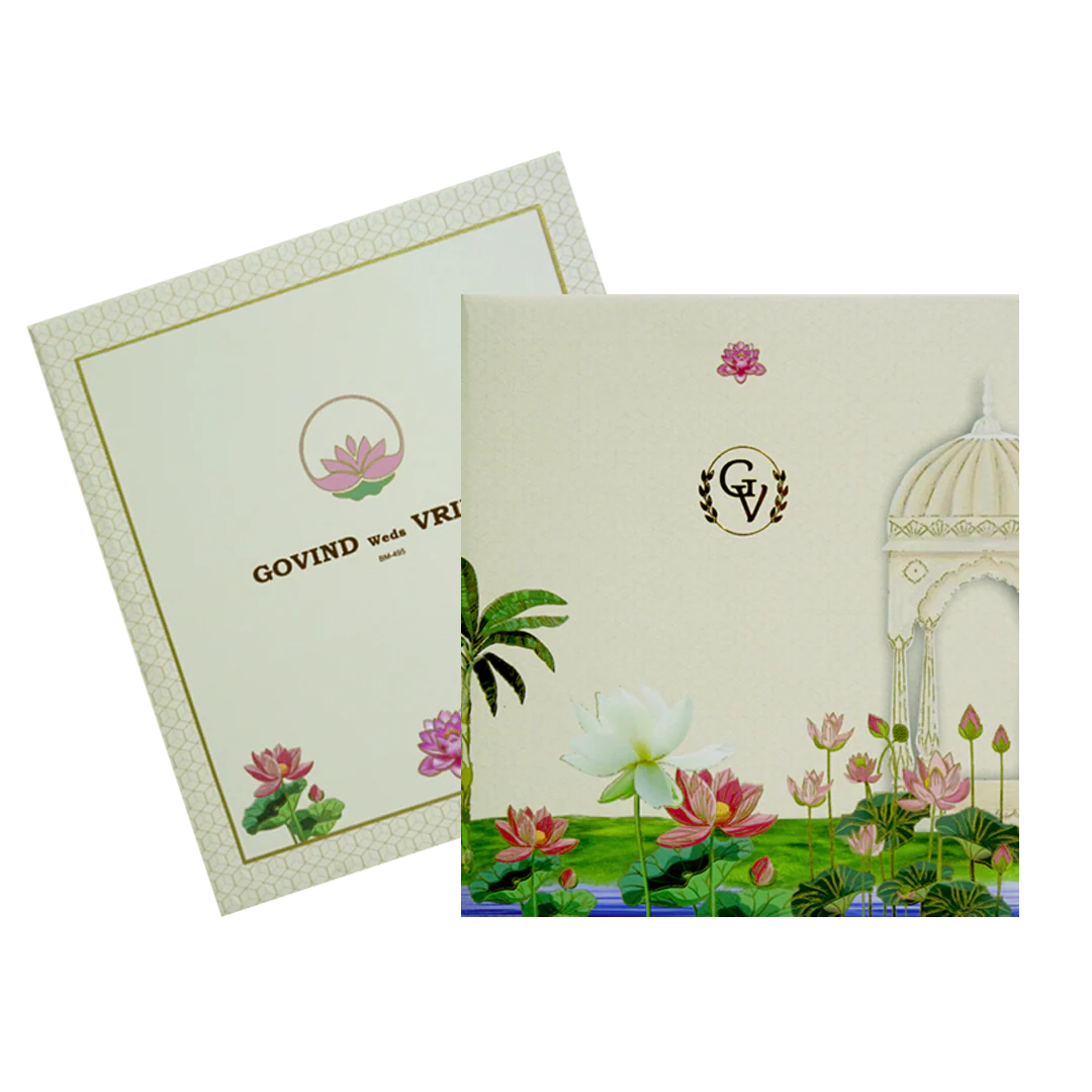 Cream Lotus Marriage Card-KBM04950 - Image 2