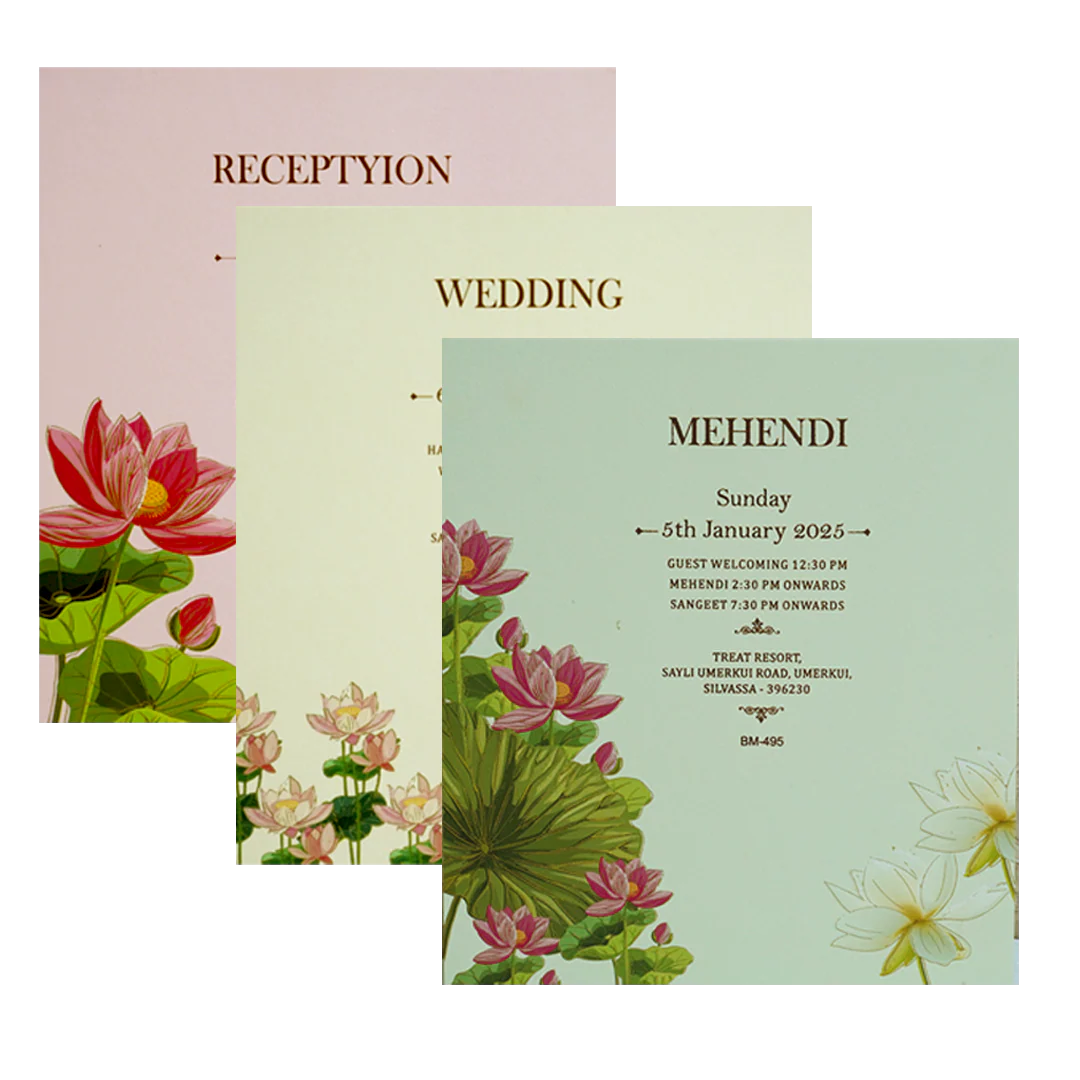 Cream Lotus Marriage Card-KBM04950 - Image 5