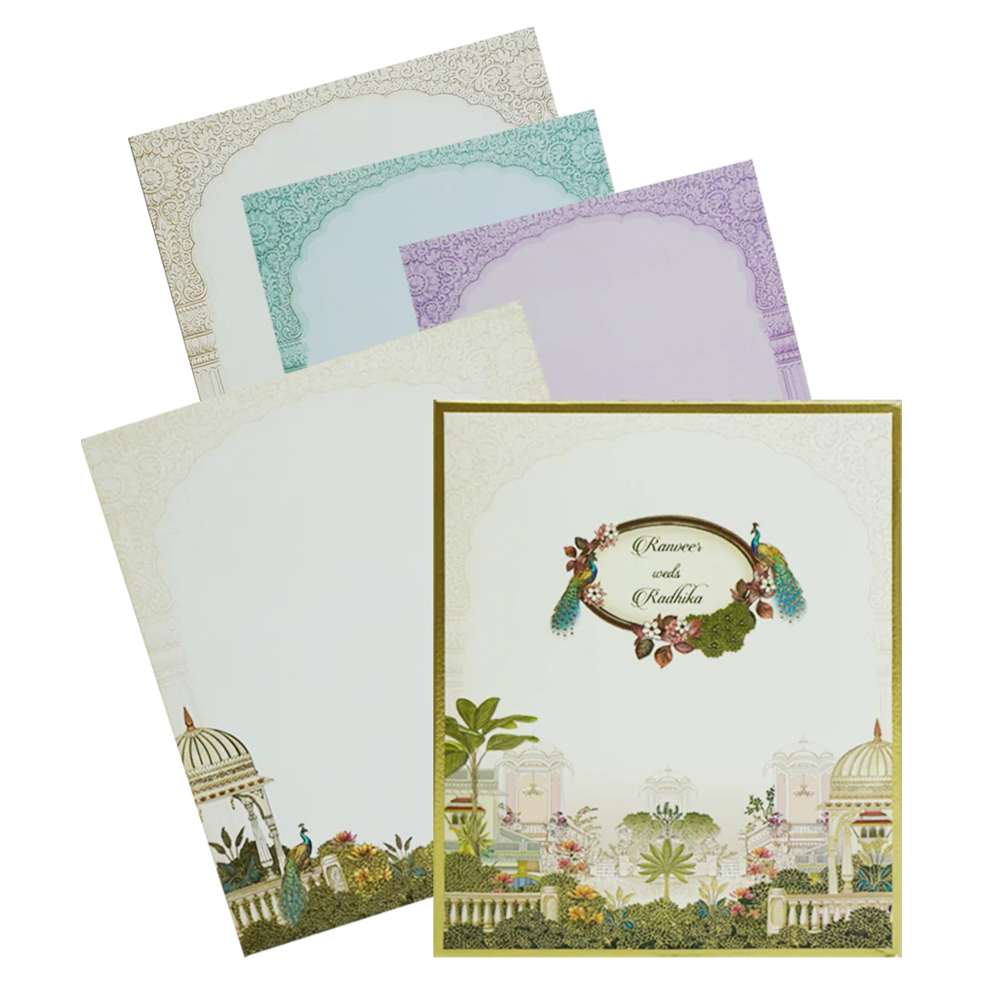 Cream Mughal Art Padded Invitation Card-KAC05750
