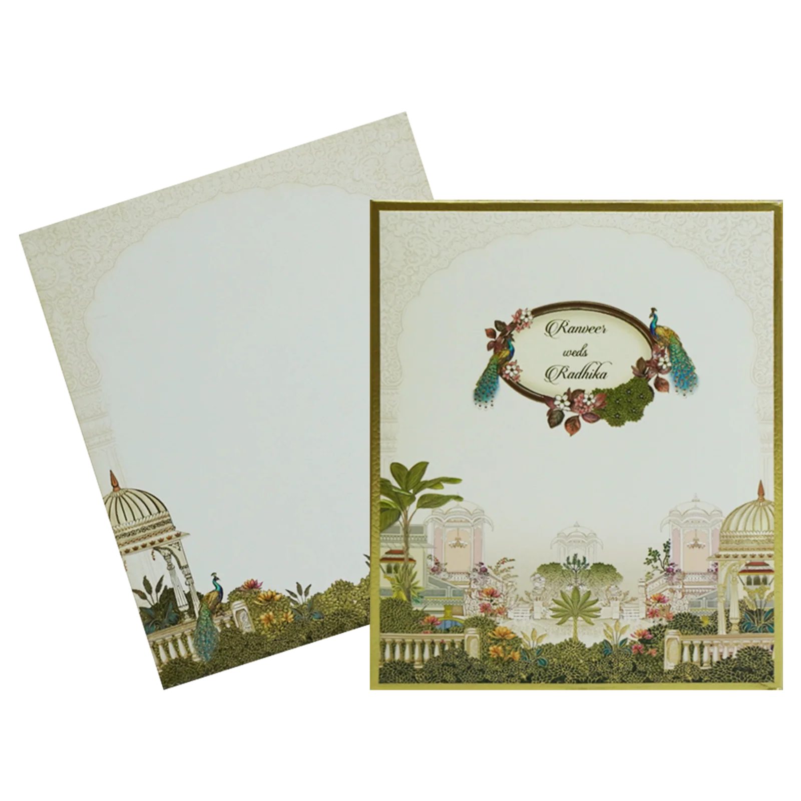 Cream Mughal Art Padded Invitation Card-KAC05750 - Image 2