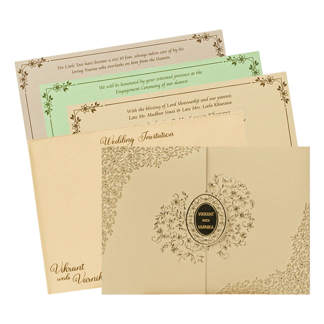 Cream Oval Floral Wedding Card-KSI64770