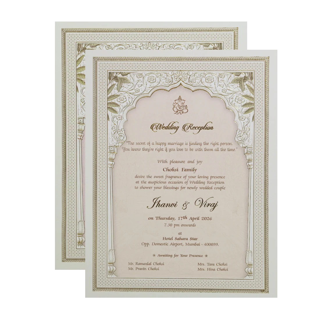 Cream Padded Laser Cut Heritage Couple Wedding Card-KMMEX8170 - Image 5