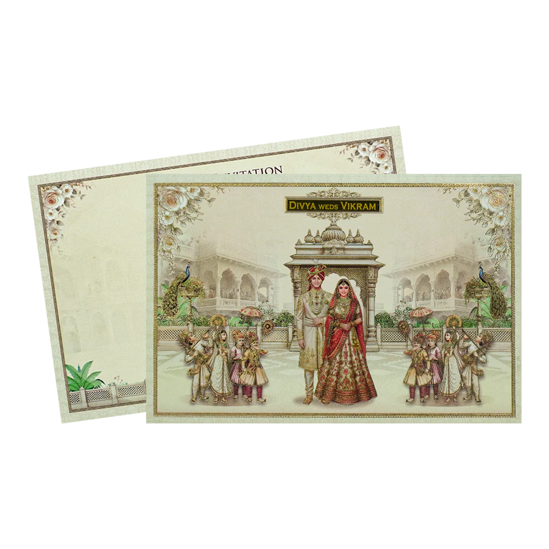 Cream Padded Palace Bride Groom Wedding Card-KNAK4702 - Image 2