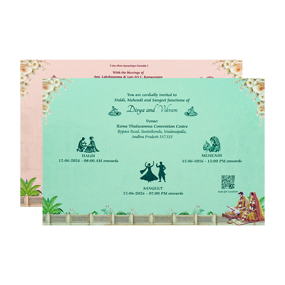 Cream Padded Palace Bride Groom Wedding Card-KNAK4702 - Image 5