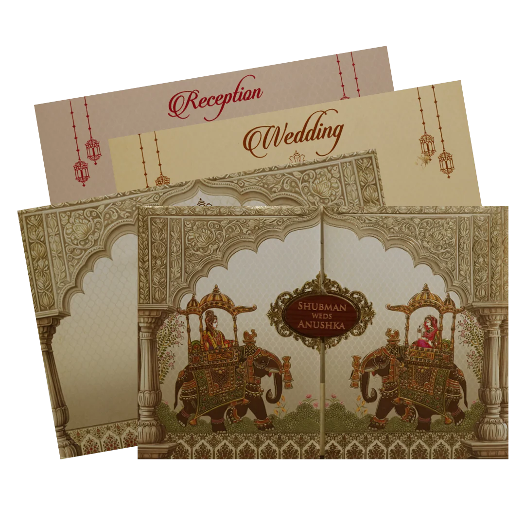 Cream Padded Wedding Invitation Card-KRB8220
