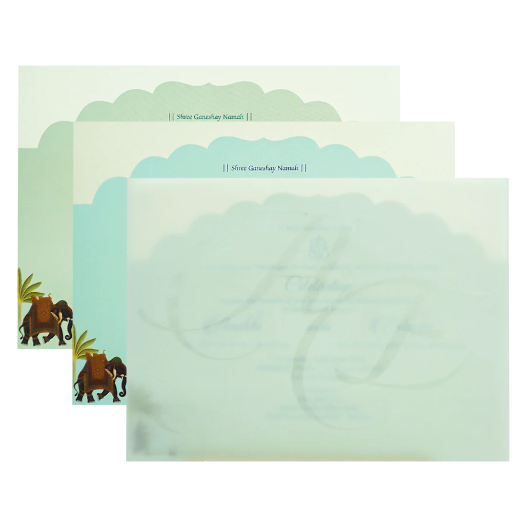 Green Palace Arch Royal Elephant Wedding Card-KJTS3679 - Image 5