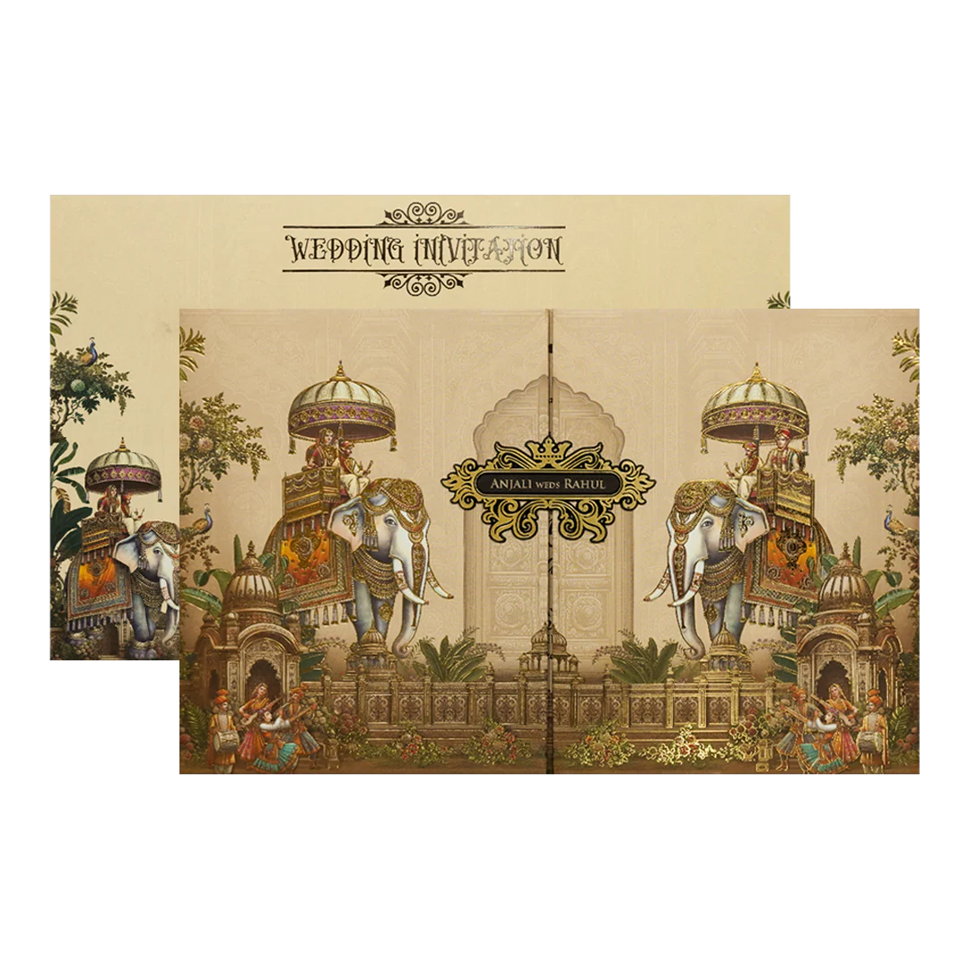 Cream Palace Elephant Padded Wedding Card-KSH72170 - Image 2