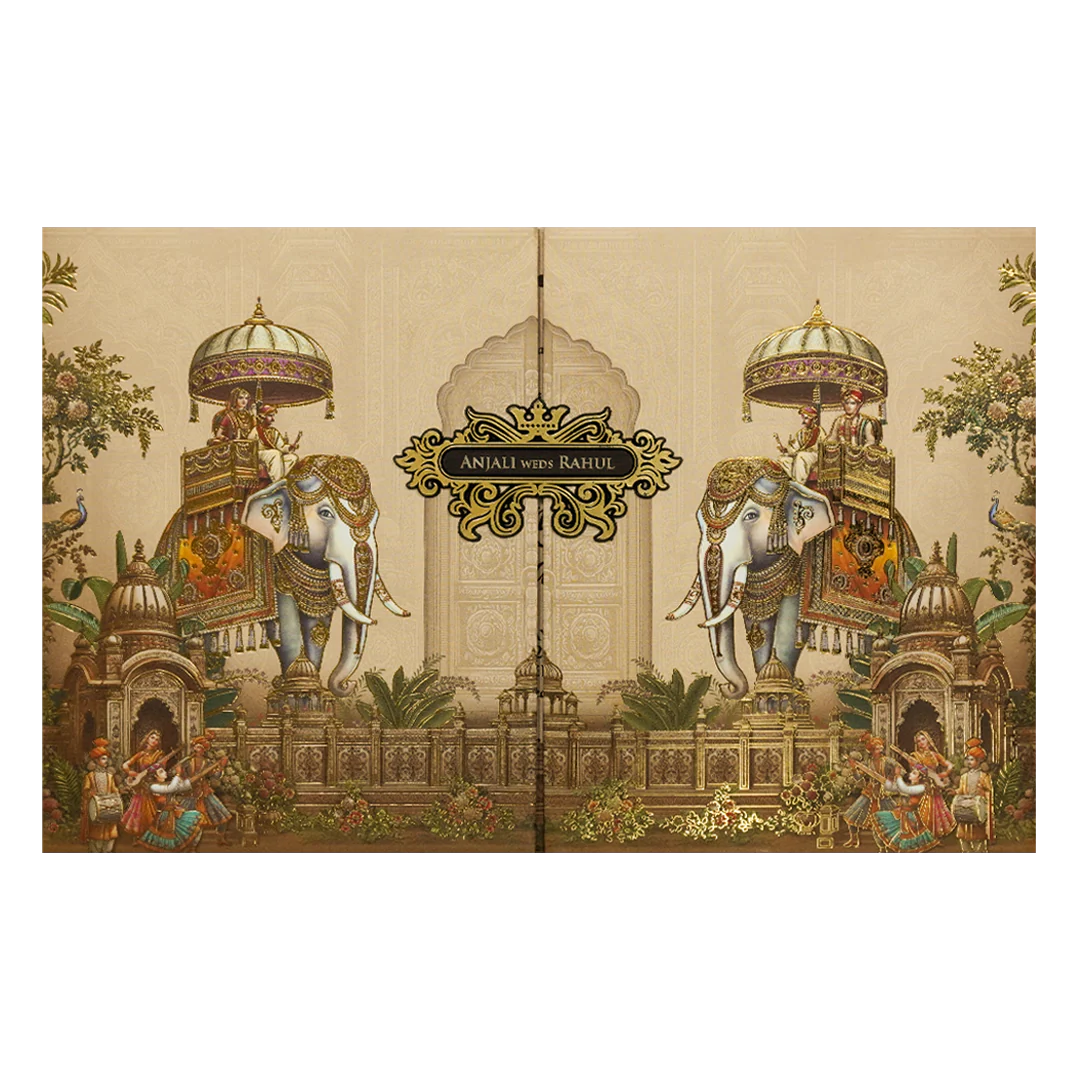 Cream Palace Elephant Padded Wedding Card-KSH72170 - Image 3
