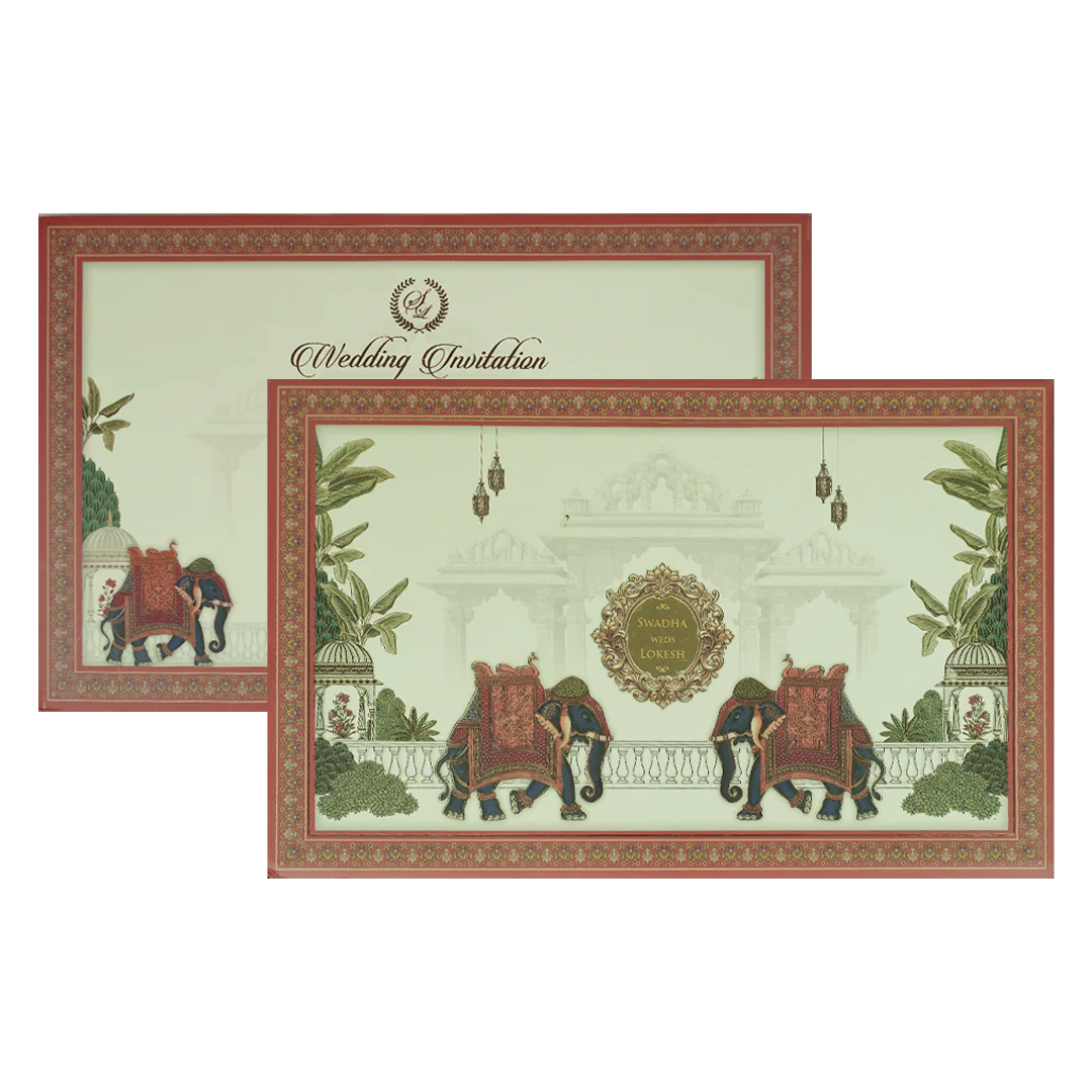Cream Palace Elephant Padded Wedding Card-KRE27830 - Image 2