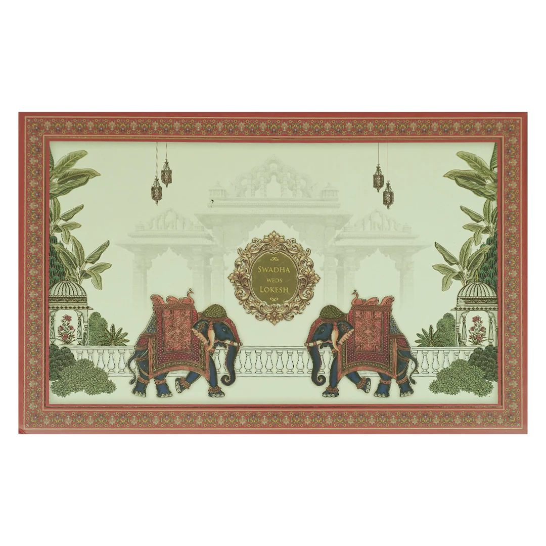 Cream Palace Elephant Padded Wedding Card-KRE27830 - Image 3