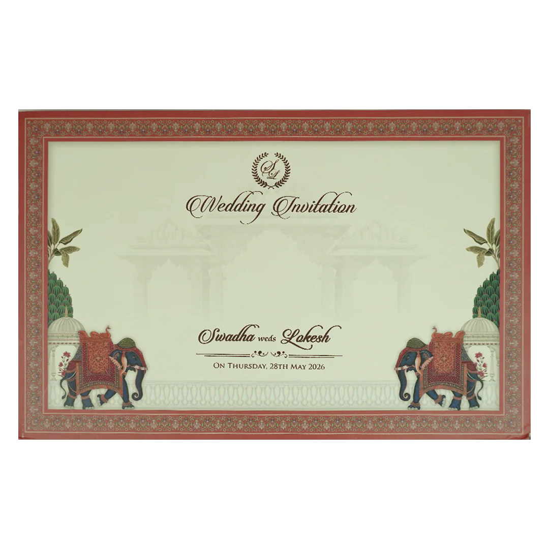 Cream Palace Elephant Padded Wedding Card-KRE27830 - Image 4